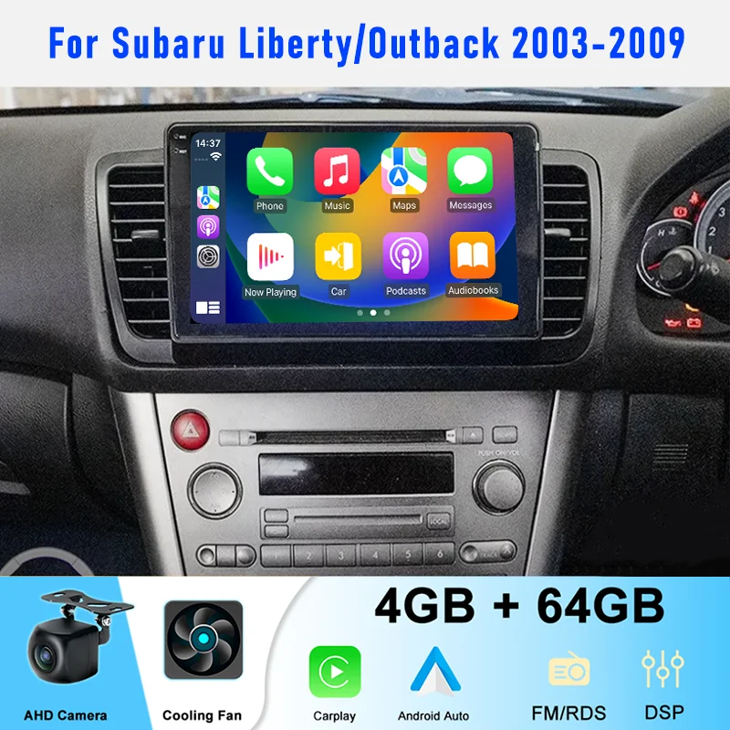 9'' 4-64GB For Subaru Liberty / Outback 2003-2009 Car Radio Wireless Carplay Android 15 Auto FM GPS BT Stereo Head Unit