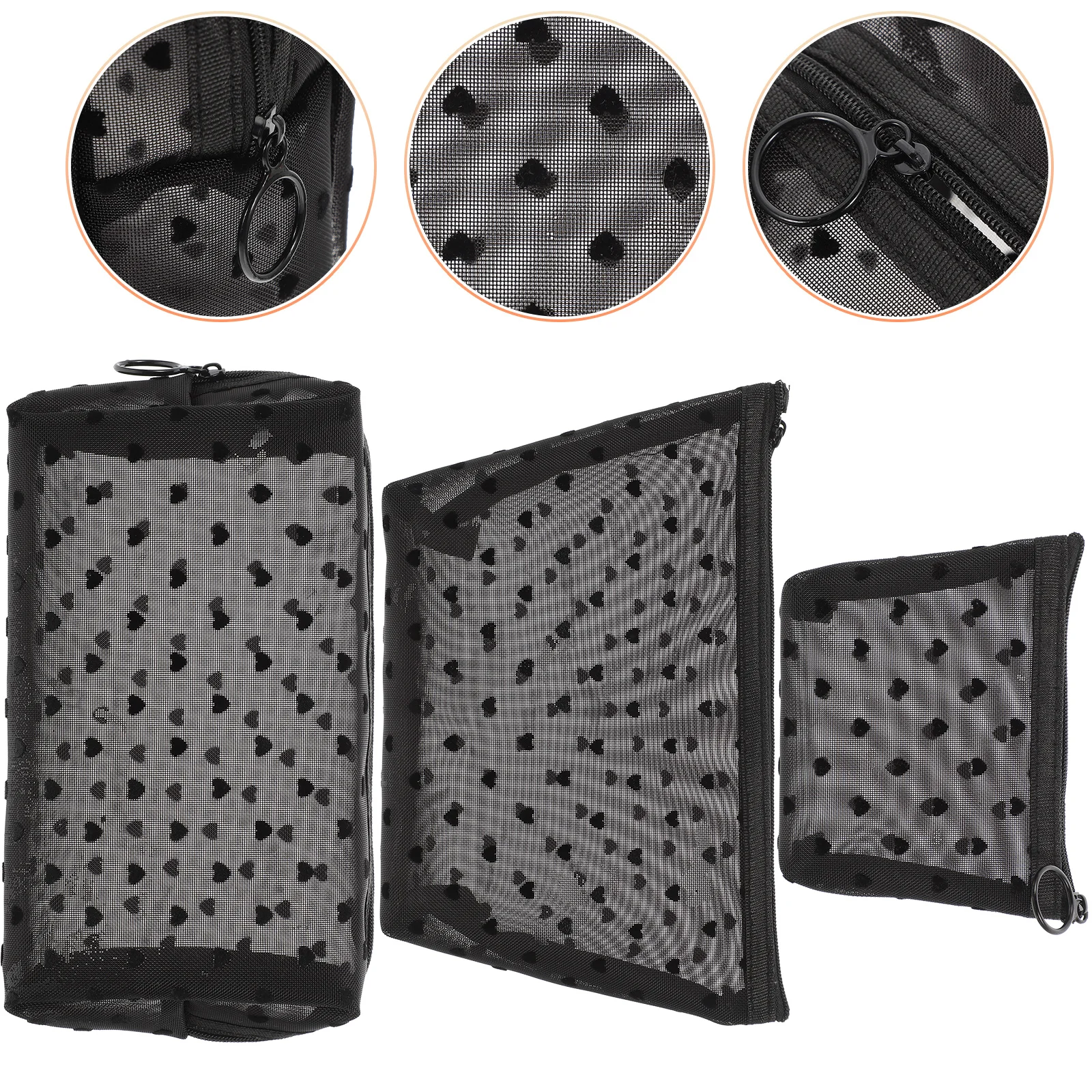 

3pcs Mesh Cosmetics Bag Transparent Storage Toiletry Pouch Durable Reusable Travel Makeup Organizer Skincare Bags