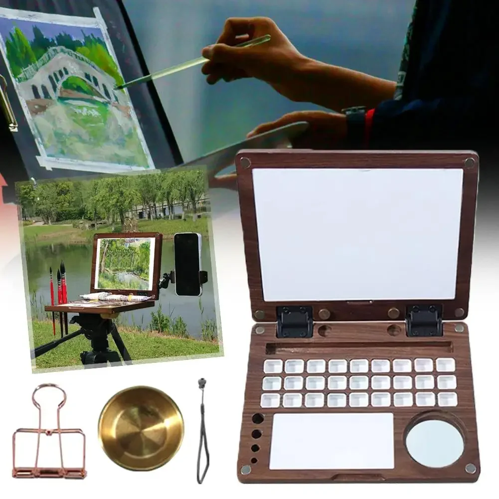 

Wooden Watercolor Box Portable Foldable Palette Multifunctional Painting Tool Oil Outdoor Box Painting Beginners Sketching E2L8
