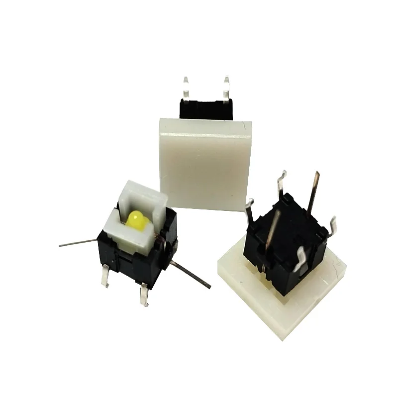 10Pcs 6x6x8.5mm 6*6mm Through Hole Reset Micro Push Button Tactile Momentary Switch With LED  White Light with 10x10 knob