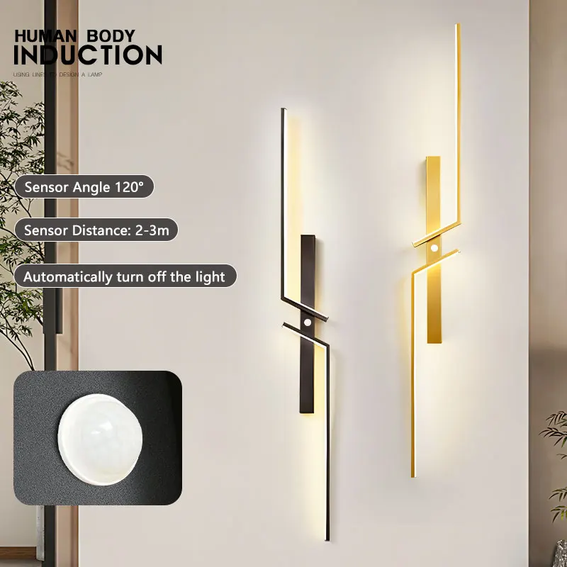 Applique Murale LED à Induction avec Capteur Noir et Or, Luminaire d'Nik, Idéal pour une Chambre à Coucher ou un oral et