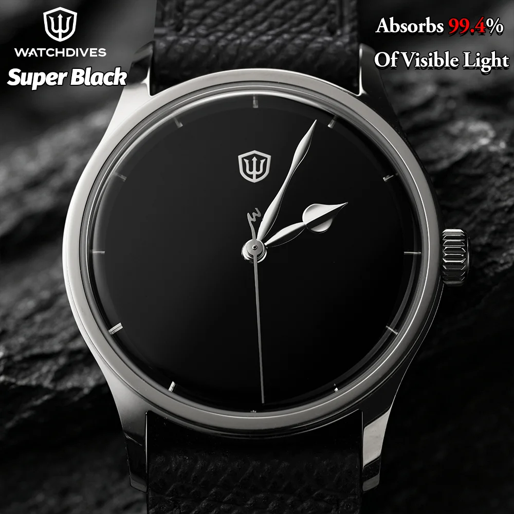 Watchdives WD2008 36.5Mm Vintage Quartz Watch VH31 Sweep Sapphire Bubble Crystal 5-Layer Ar Black Mops Dial 100M Men Wrist Watch