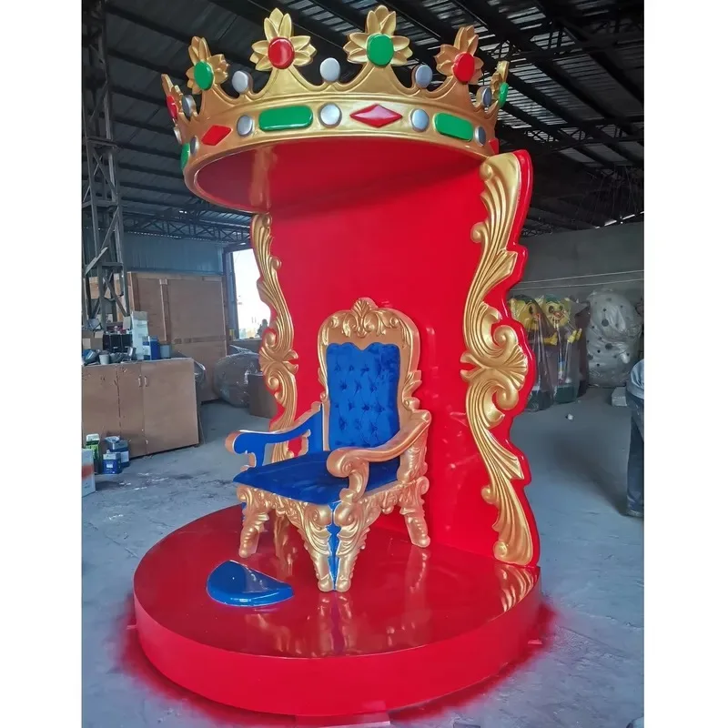 Custom Size Christmas Fiberglass Santa H250cm Throne Gold King Chair Decoration