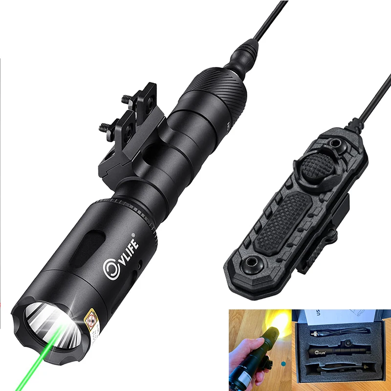 1680 Lumens Rifle Tactical Flashlight Aiming Green Beam Light Laser Combo For M-rail USB Rechargeable Pressure Remote Switch Inc