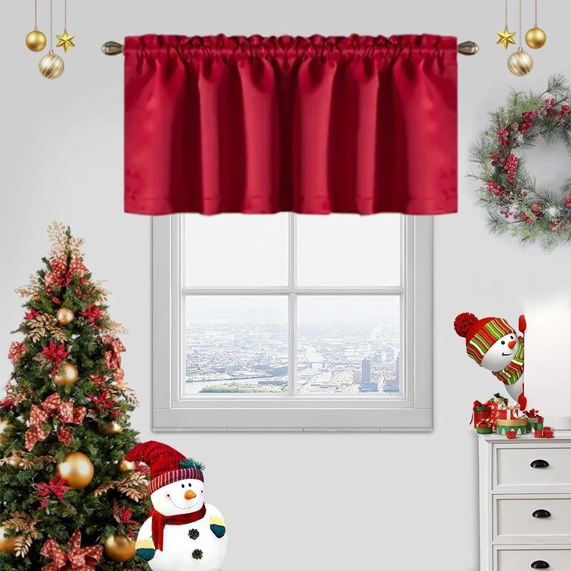 Christmas Solid Color Curtains, Kitchen Curtains W106cm x H30cm 1PC, W132cm x H61cm 1PC, W70cm x H132cm 2PCS