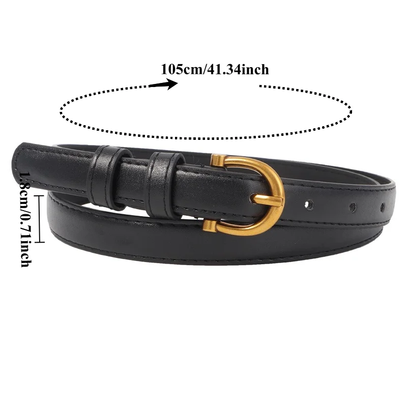 Trendy Minimalist Everyday Thin Leather Belt—Retro Fashionable Vintage and Versatile Gold Jeans Belt with Instagram-Style Design