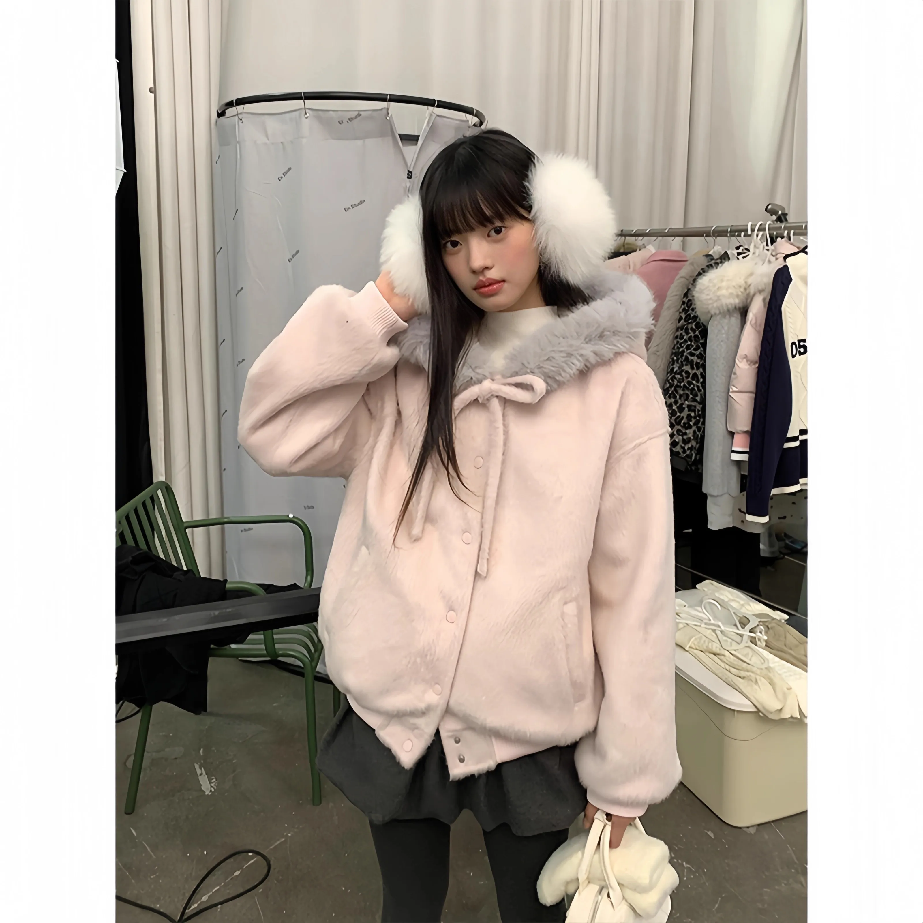 Americký styl umělé kožešiny teplá bunda s kapucí dámská módní svrchní oblečení s dlouhým rukávem mikina s kapucí parka - náhled 3