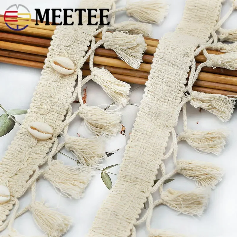 2Meters Meetee 6cm Cotton Tassel Lace Fringe Trim Handmade Shell Decoration DIY Hometextile Curtain Sewing Crafts Accessories