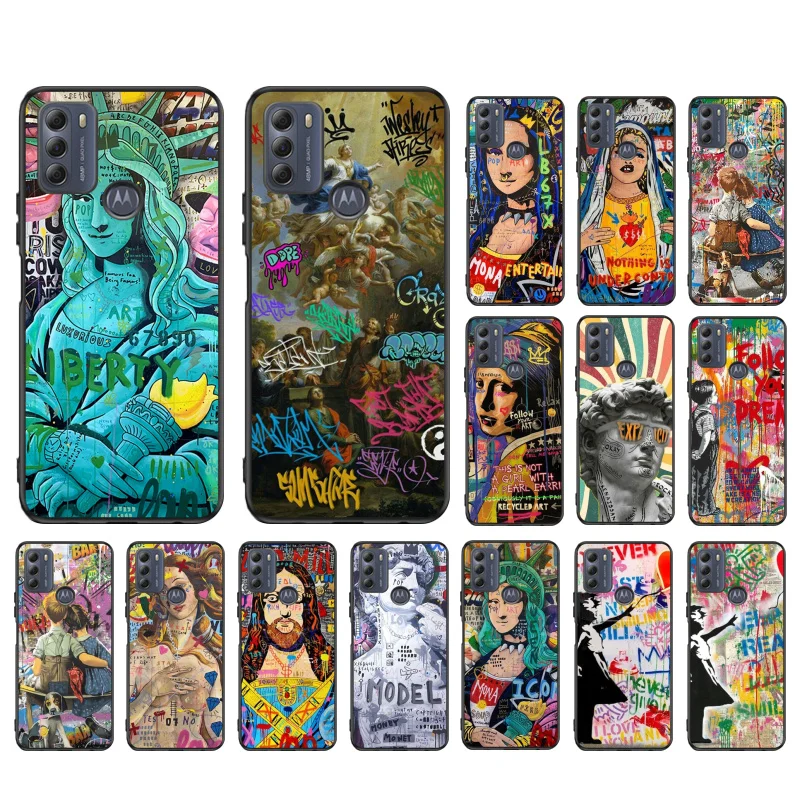 Street Graffiti Art Mona Lisa David Case For Moto E32 E32S E20 E40 E7 Plus Edge 40 30 Ultra Neo 20 lite G13 G9Plus GPure GStylus