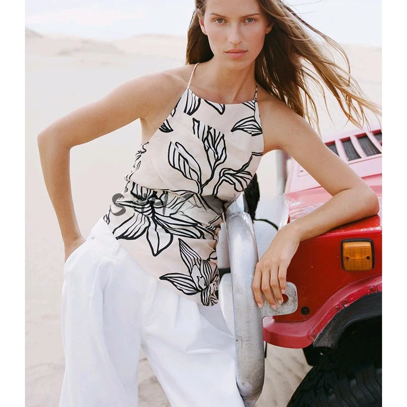 

Spring Summer Women's Asymmetric Hem round Ne Mixed Linen Bal Strap Faion Top Casual Breathable Comfortable Vest