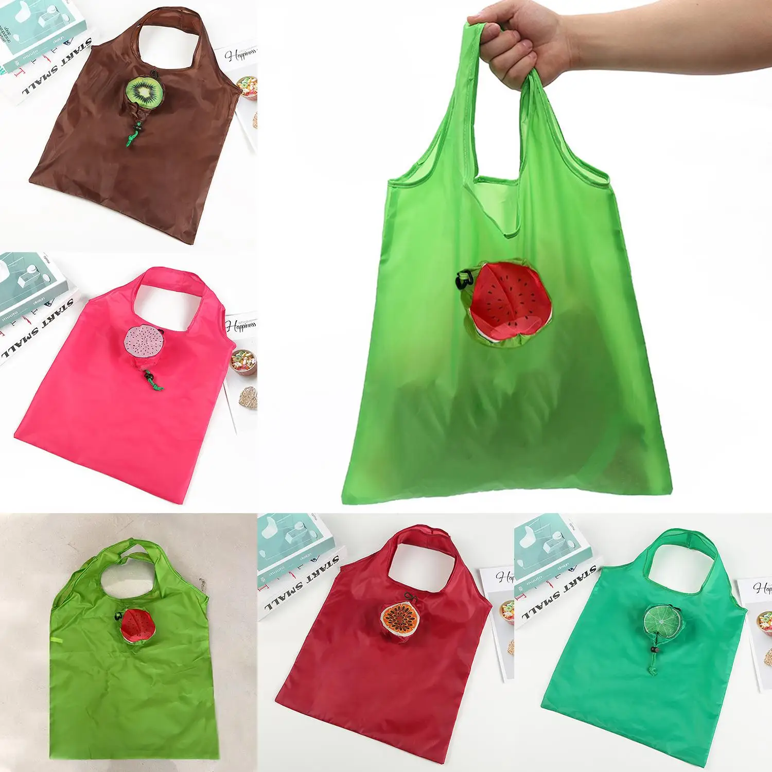 Sac à provisions pliable réutilisable en polyester vert, sac d'épicerie, sac à main fourre-tout, sacs de rangement de grande capacité, sac à soupe d'impression, 1PC, questionLarge Capacity