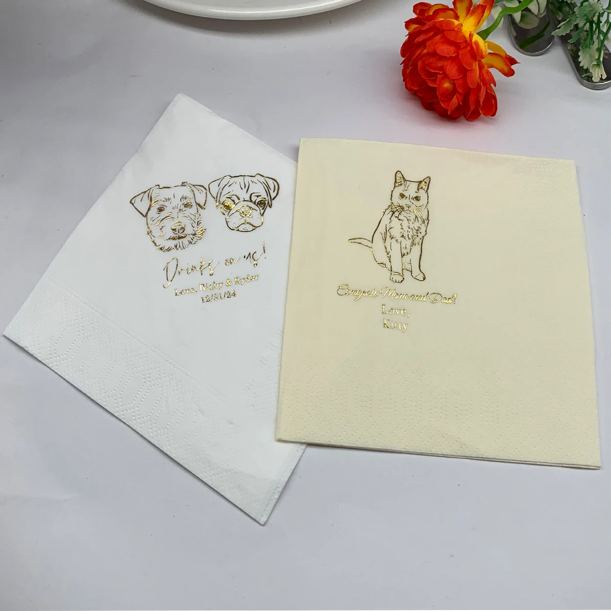 Imagem -06 - Guardanapos Personalizados do Casamento do Animal de Estimação Guardanapos Personalizados do Cão Gato do Casamento