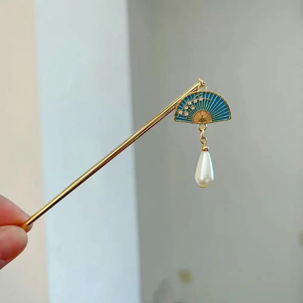 

Girl Hair Accessories Cheongsam Tassel Pearl Ancient Style Hairpin Chinese Style Headwear Hanfu Fan Hair Sticks Metal Hairpin