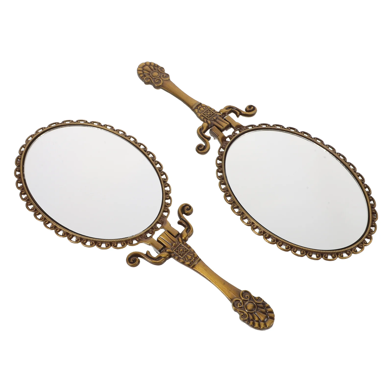 

2Pcs Hand Held Vintage Mirrors Foldable Compact Retro Design Makeup Portable Travel Mirror Elegant Vanity Mirror