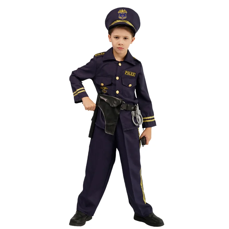 

Halloween Children Boy Uniform Police Cosplay Costume Black Holiday Party Funny Suit Long Sleeve Stage Performance Clothes