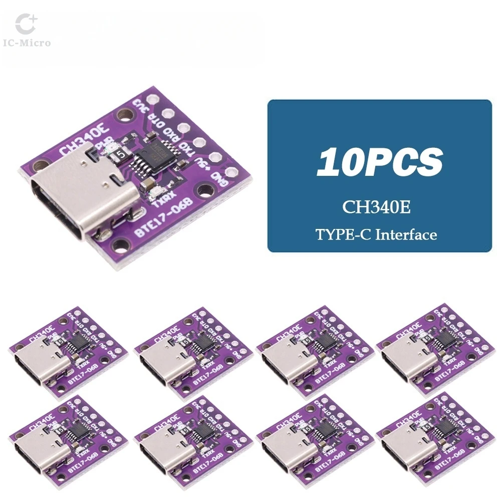 XZG 1-10P LOT CH340E MSOP10 USB to TTL Serial Converter, 5V/3.3V Alternative CH340G Module TYPE-C Interface For Arduino Pro mini