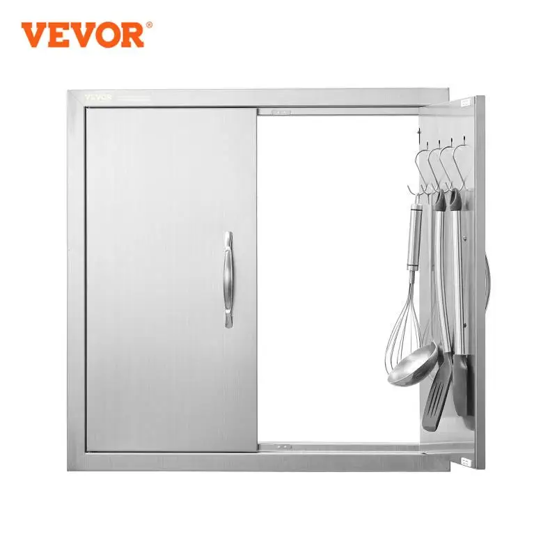 VEVOR Porta Accesso Barbecue, Doppia Porta Cucina Esterna 61x61 cm, Porta Reversibile da Incasso in Acciaio Inox, Doppia Parete con Maniglie e Ganci, per Isola Barbecue, Armadio da Esterno