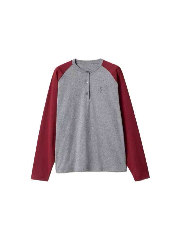 

Spring 2026 Women's Slim Fit Long Sleeve T-Shirt round Neck Embroidered Logo Patchwork Color Block Casual Cotton Tee