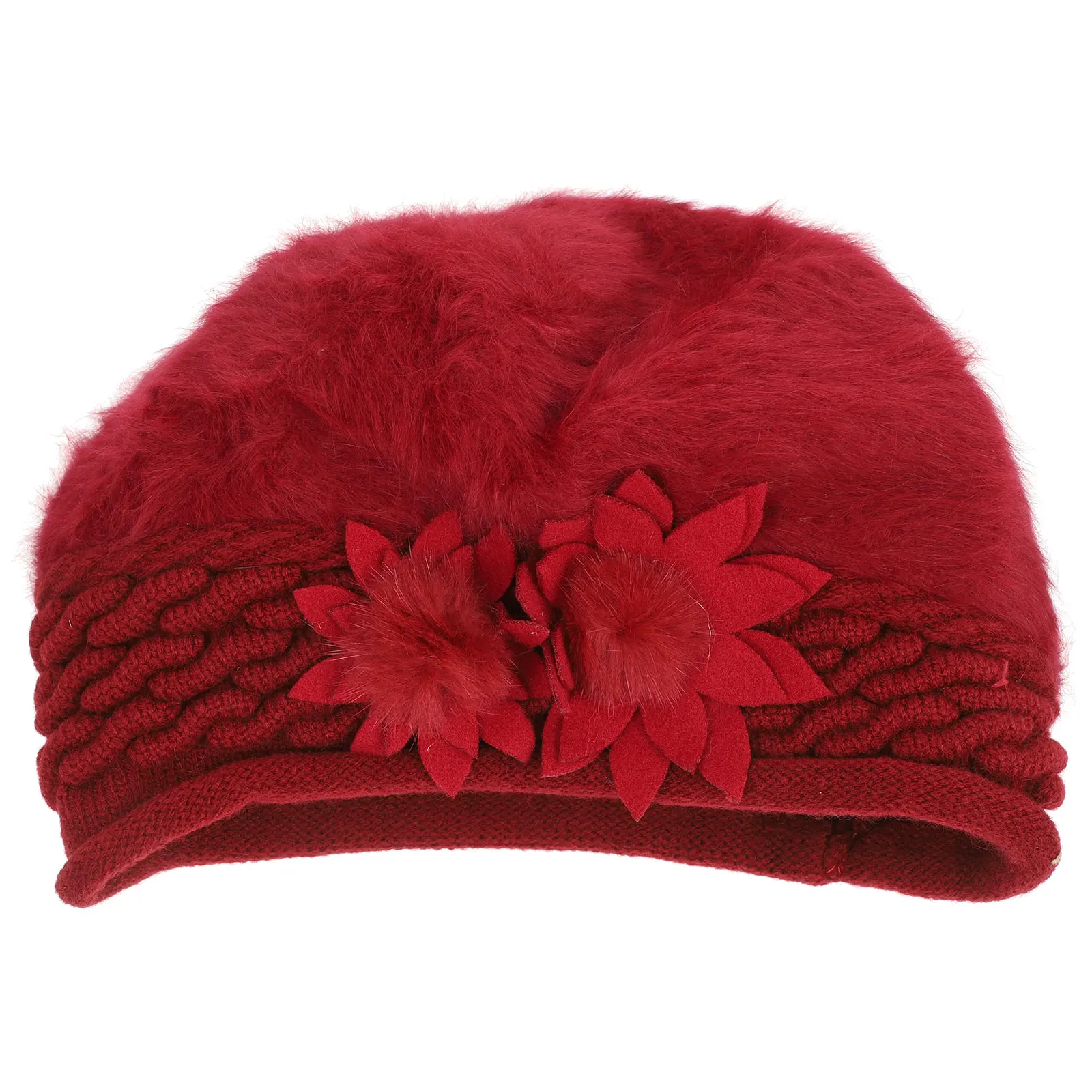 

Fashionable Knitted Wool Hat With Side Flower Women Girls Warm Beanie For Cold Weather Outdoor Activities White