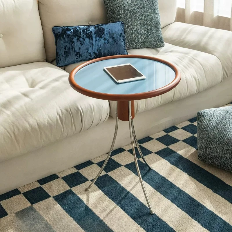 Solid Wood Round Side Table, INS Style Coffee Table for Balcony & Living Room, Minimalist End Table for Bedroom, Aesthetic Decor