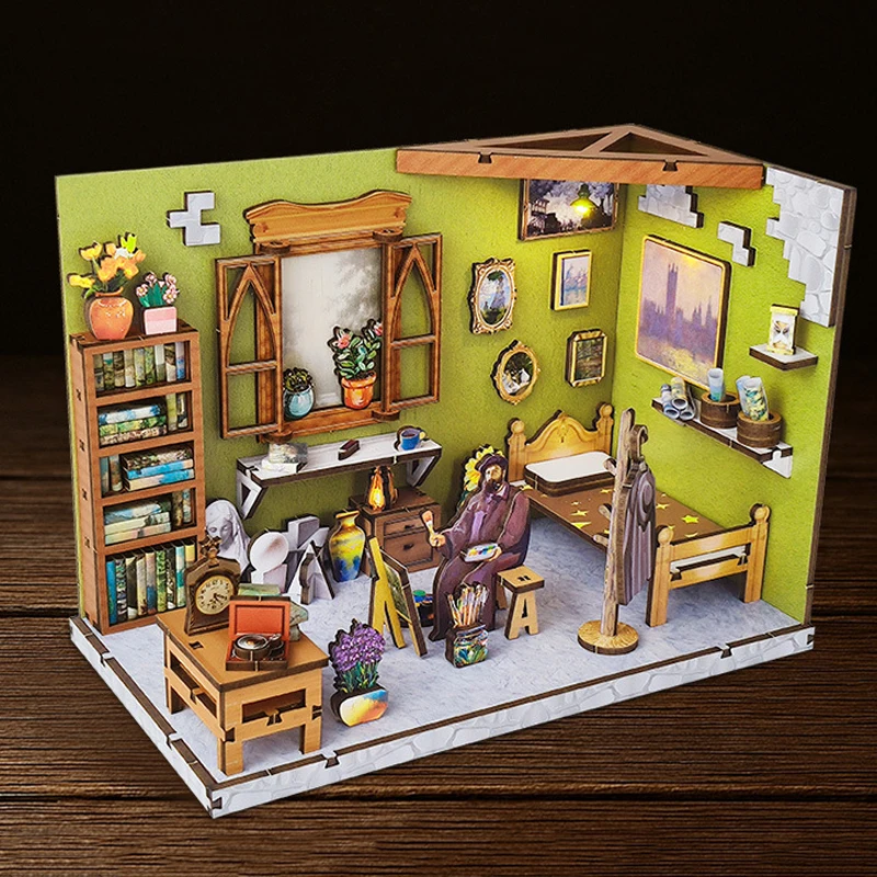 Kits de construcción en miniatura de madera DIY, casas de muñecas de estudio de Monet con muebles, Mini casas de muñecas para amigos, regalos de cumpleaños