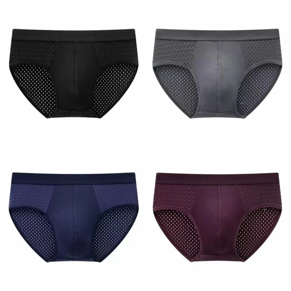 4PCS Low Waist Men Mesh Panties Oversize Male Lingerie Male Thin Panties Briefs Elastic Ice Silk Triangle Underwear Male