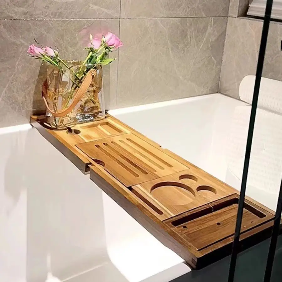 Полка для ванны из дерева акации, полка для ванны, кронштейн для крышки доски для ванны, бесплатная установка полки для ванны/подноса для ванны в ванной комнате