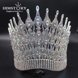 Himstory Luxury Miss Universe Big AB Rhinestone Wedding Round Tiaras Queen Princess Crowns Pageant Diadem  Costume Hair Accessor