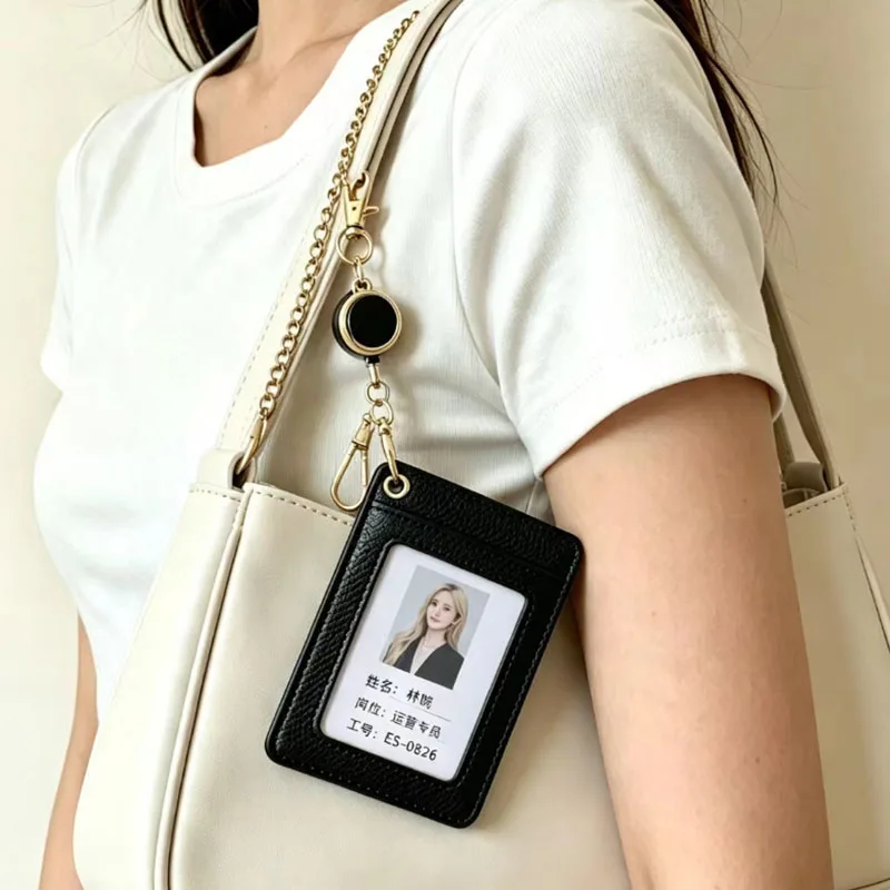 Women Men New PU Card Holder Wallet Transparent Window Retractable ID Card Protector Work Badge Holder Daily Life Case purse