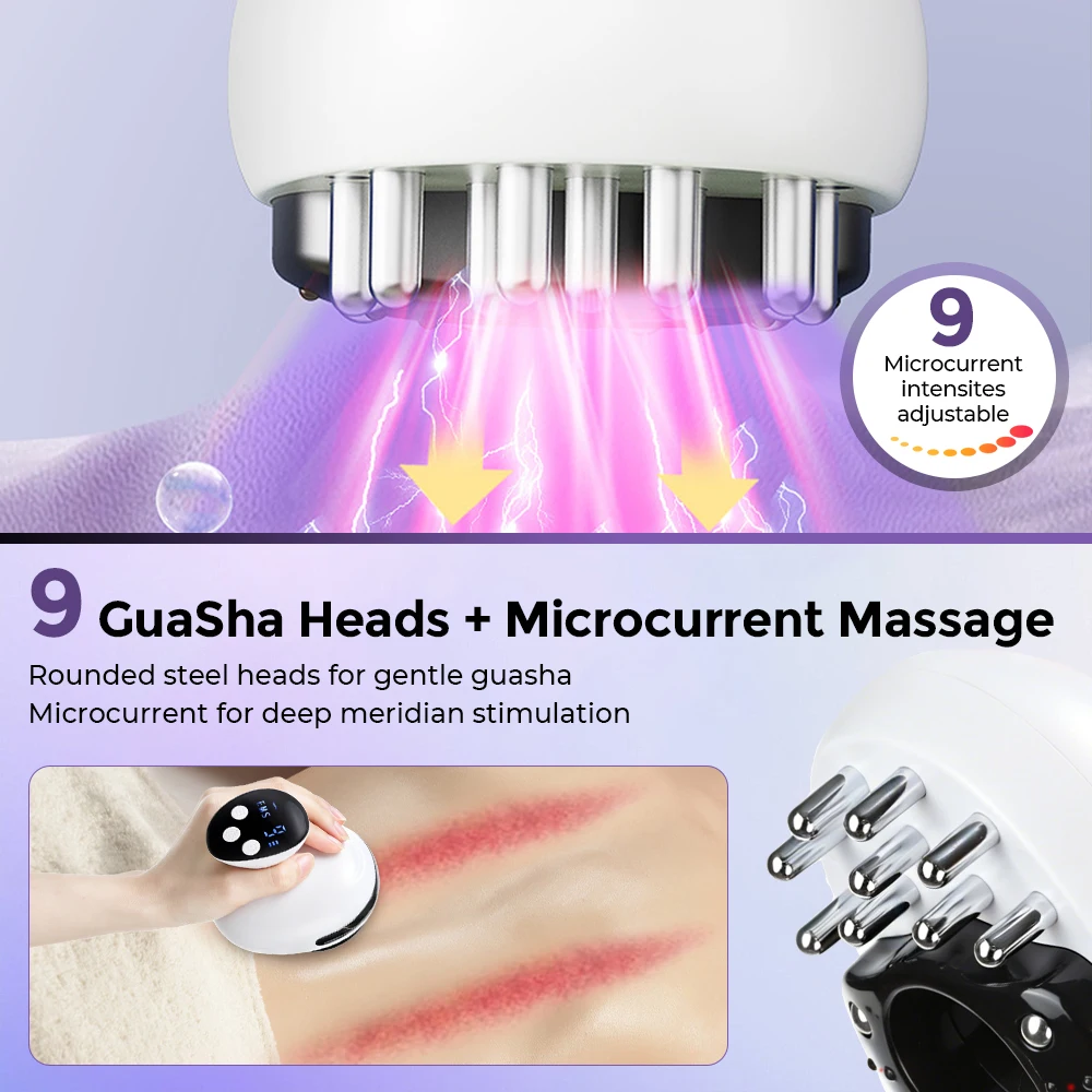 

4 in 1 Electric Cupping & Gua Sha Massager Lymphatic Drainage Device 9-Level Suction Fat-Burning Meridian Scraper Heating Scrap
