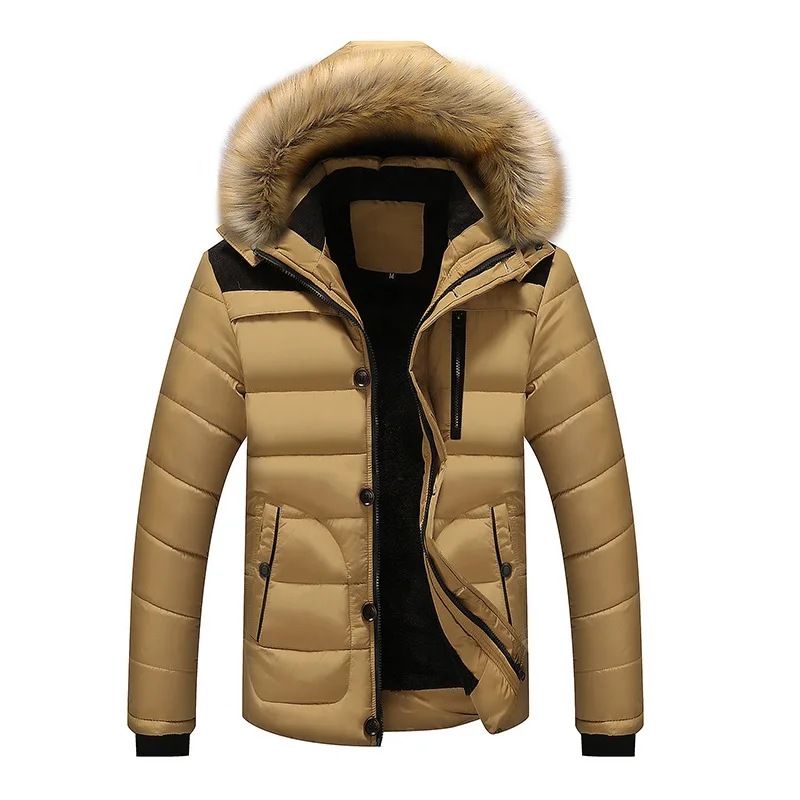

Cotton-padded Clothes Men Fleece Thickened Plus Size Jacket Men Splicing Hooded Fur Collar Warm Cotton-padded Clothes