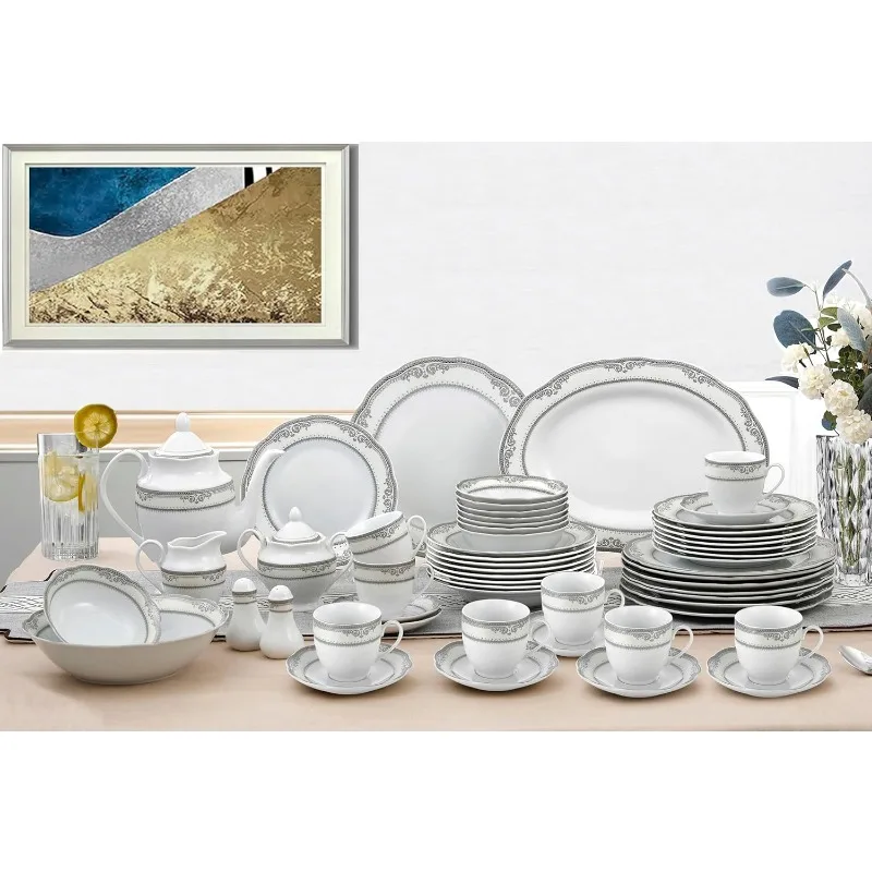 Import Victoria 57-Piece Wavy Porcelain Dinnerware Set