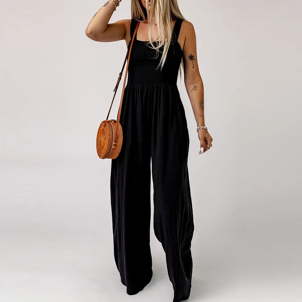 

2024New High Waist Knitted Off-the-shoulder Broadfoot Pants Women Play With Pure Black One-piece Pants Woman Jumpsuit Jumpsuits