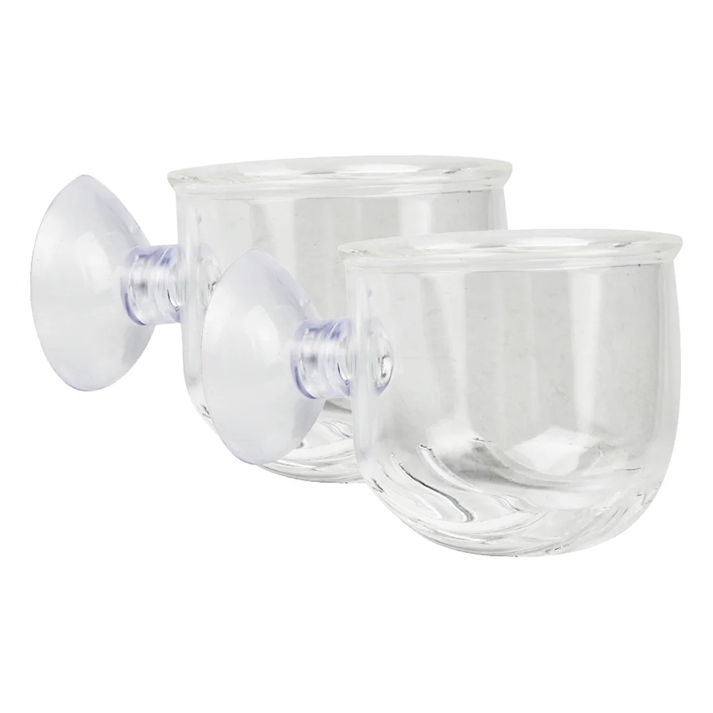 

2Pcs Durable Clear Glass Feeding Cup Suction Cup Type Fish Feeder Red Worms Food Practical Aquarium Equipment Fish Feeder