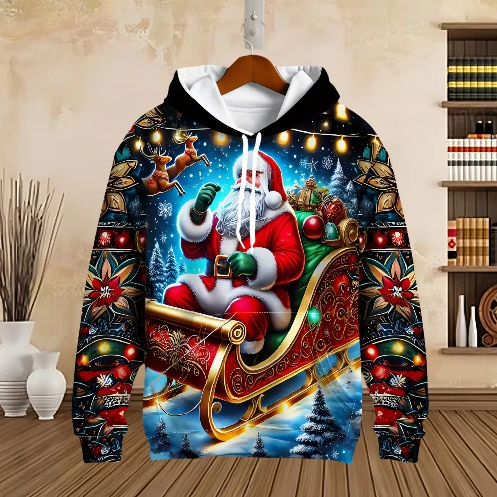 Merry Christmas Graphic Sweatshirts Tree Pullover Hoodies For Men Clothes Santa Claus Hoody Sweatshirts Kid Hoodie Women Hoodie