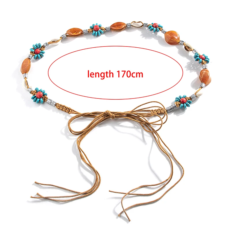 Bohemian Style Woven Waist Rope Ethnic Style Beaded Women Belt Casual Vacation Style Waist Rope Clothing Accessories Gifts