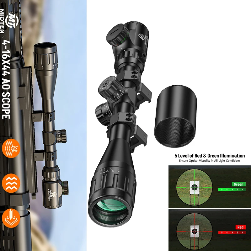 

MidTen 4-16X44 AO Rilfe Scope Illuminated Reticle Optics Riflescope Long Range 1 Inch Tube Tactical Sights for 20mm Picatinny