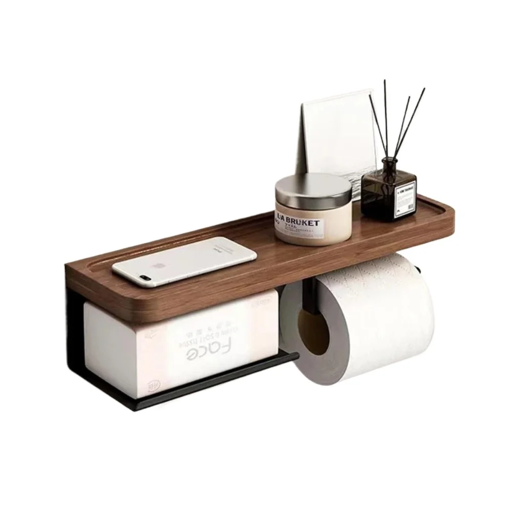 Light Luxury Wooden Wall Mounted Tissue Holder Without Punching Toilet Paper Holder Bathroom Accessories Home Decoration