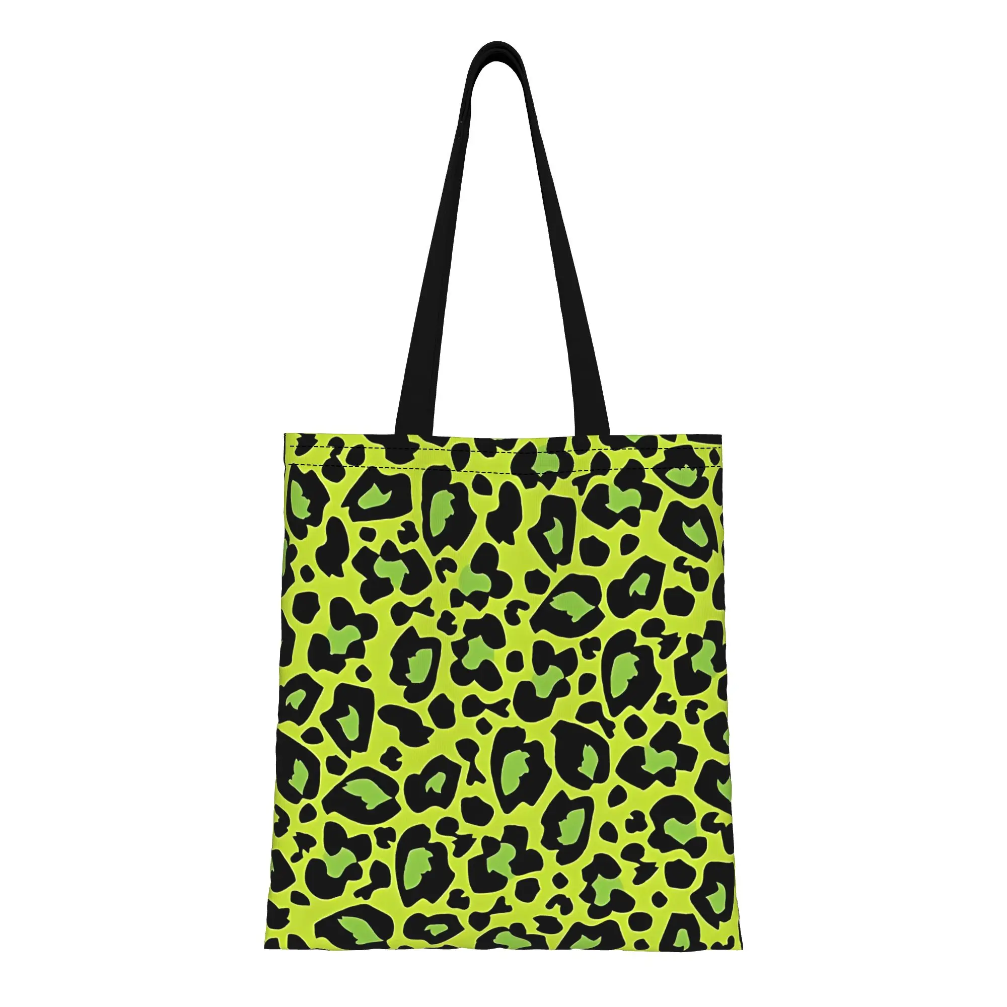 Leopard Print Bright Apple Green Leopard Print Canvas Tote Bag Perfect for Travel Women's Top-Handle Bags