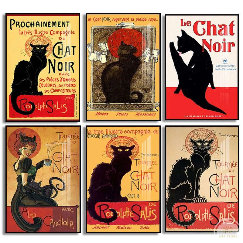 The Black Cat Canvas Painting Tournee Du Chat Noir  Le Chat Noir Poster Print Wall Art Picture  for Living Room Home Decor Gift
