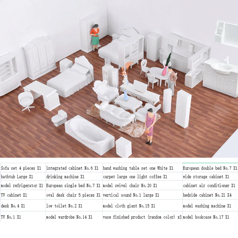 1:25 scale Dollhouse Furniture Miniature Accessories for Model Building Bathroom Scene Kitchen Cabinet Table Chair Sofa Bathtub