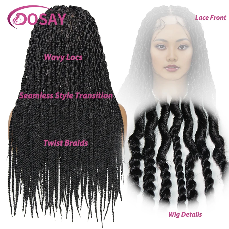 Wavy Locs Twisted Braid Synthetic Wig 24'' Clearance Deals Cornrow Braids Full Lace Wigs Box Braided Wigs For Black Women Dosay