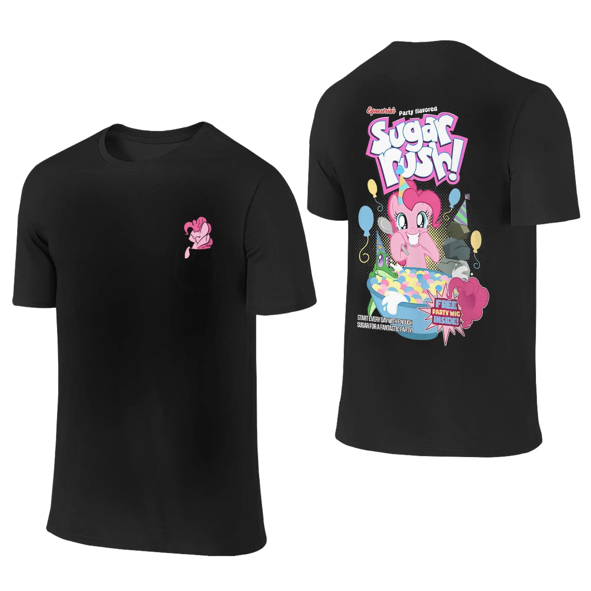 Men T-Shirt Party Flavored Sugar Rush Pinkie Pie Pure Cotton Tee Shirt Ponies friendship is magic T Shirt Crewneck Clothes