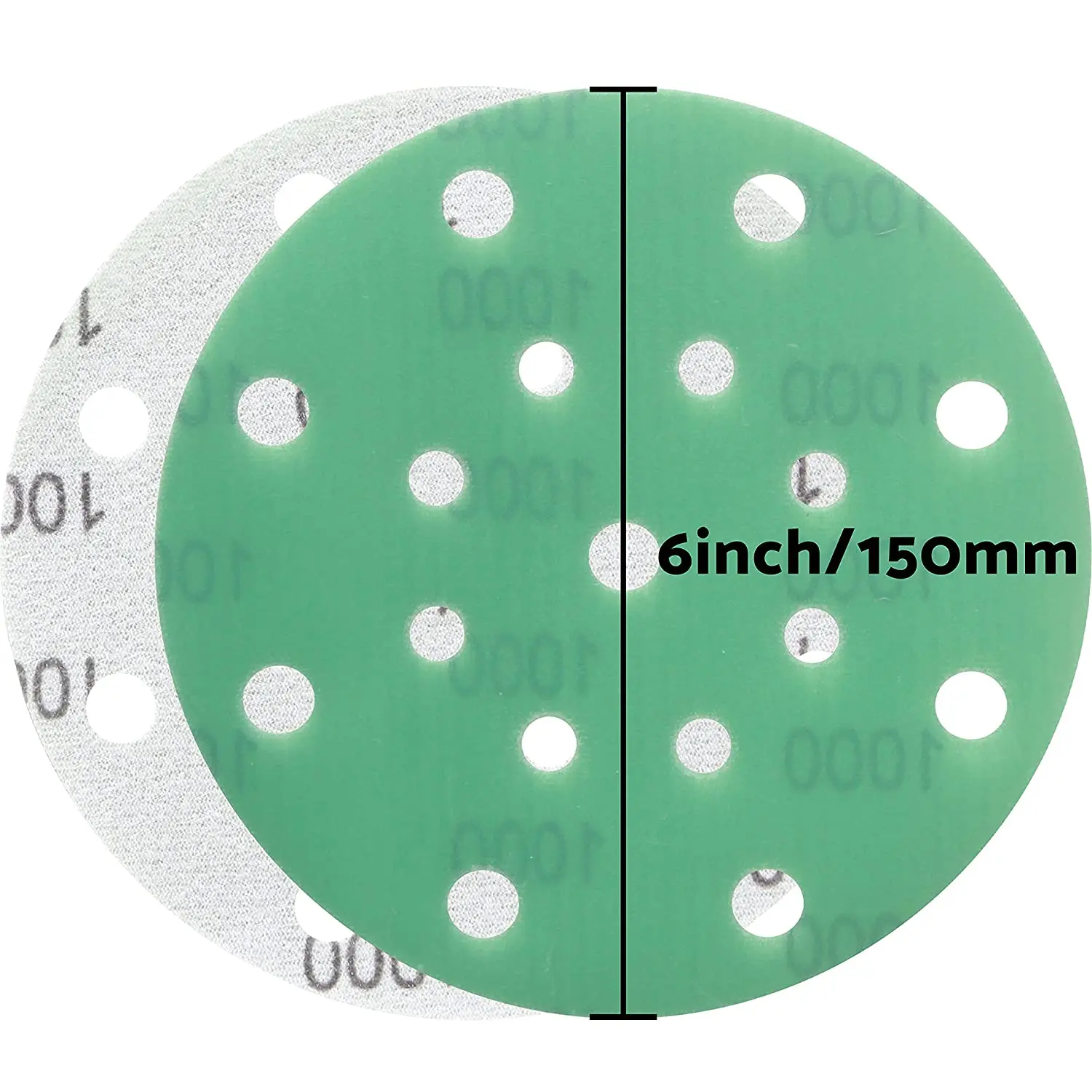 25PCS 6 Inch 150mm 17 Holes Polyester Film Green Sanding Disc 800~2000 Grit Assortment Sandpaper for Random Orbital Sander