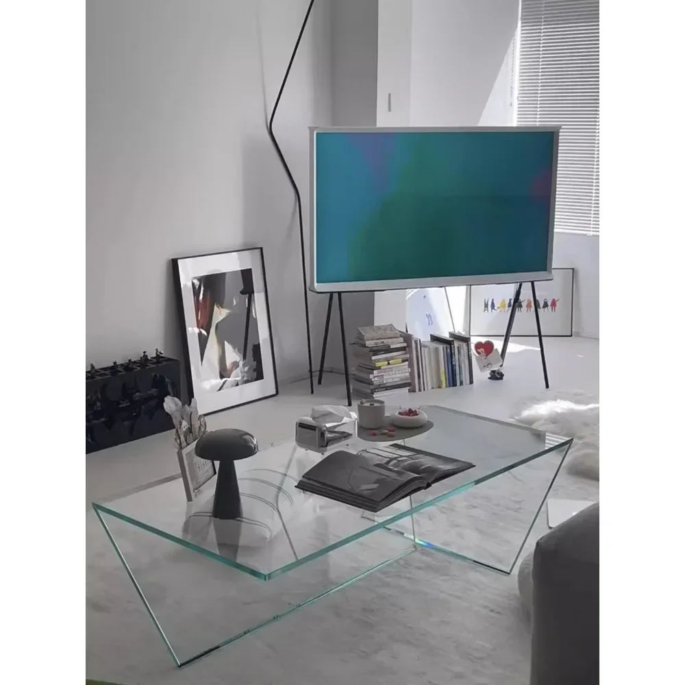 

Italian Minimalist Glass Coffee Table Living Room Low Small Apartment Modern Simplicity Light Luxury High Sense