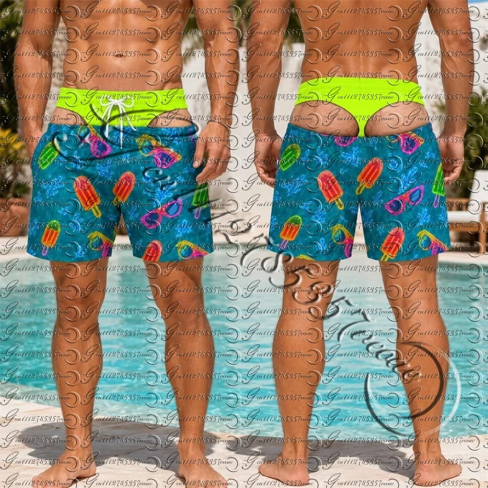 3D Print Fun Butt Prank Pattern Swim Trunks For Men Floral Hawaii Style Quick Dry Beach Shorts Summer Personality Boyfriend