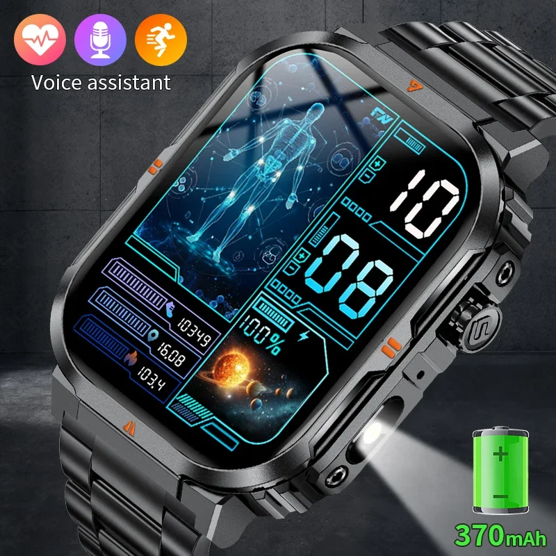 

LIGE Men's Watch Outdoor Flashlight Military IP68 Waterproof Smart Watch Men Heart Rate Sport Fitness Watches BT Call Smartwatch