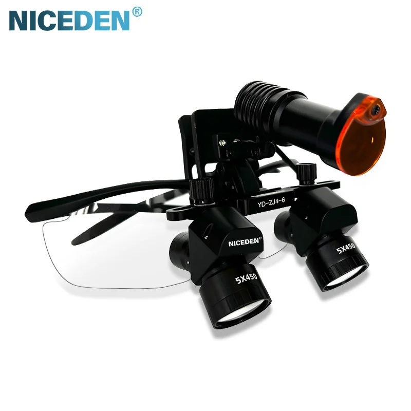 Niceden haute qualité den tal Loupes montées sur la tête 4X-6X loupe coin 45 degrés phare Oral dentiste chirurgie médicale