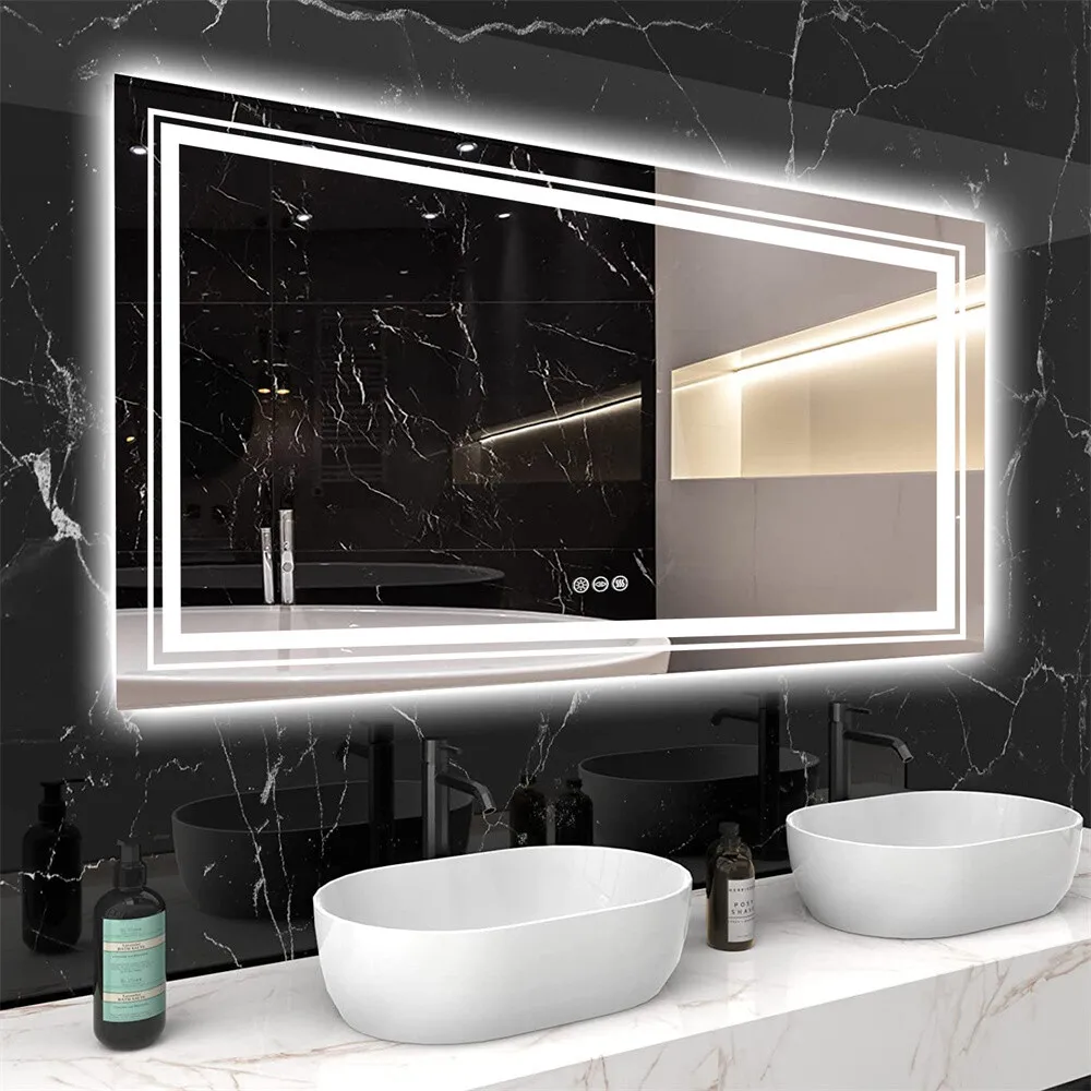 

48" x 24" Large Rectangle Bathroom Mirror LED Vanity Dimmable Backlit Anti-Fog