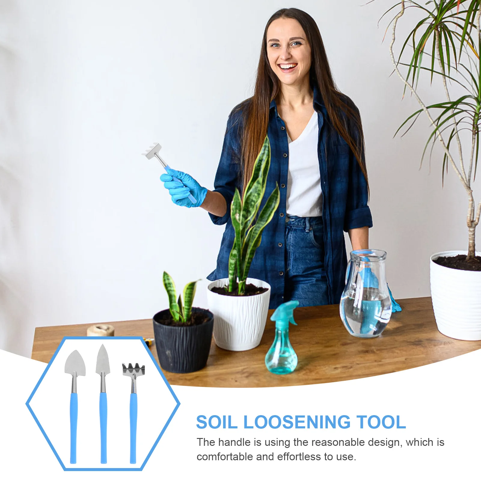 

3pcs Stainless Steel Garden Trowel Set Ergonomic Non-Skid Handle For Soil Loosening Planting Tools Gardening Supplies